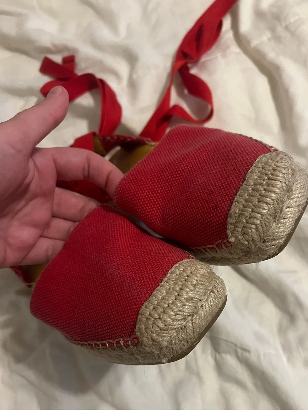 Red tie up espadrilles
